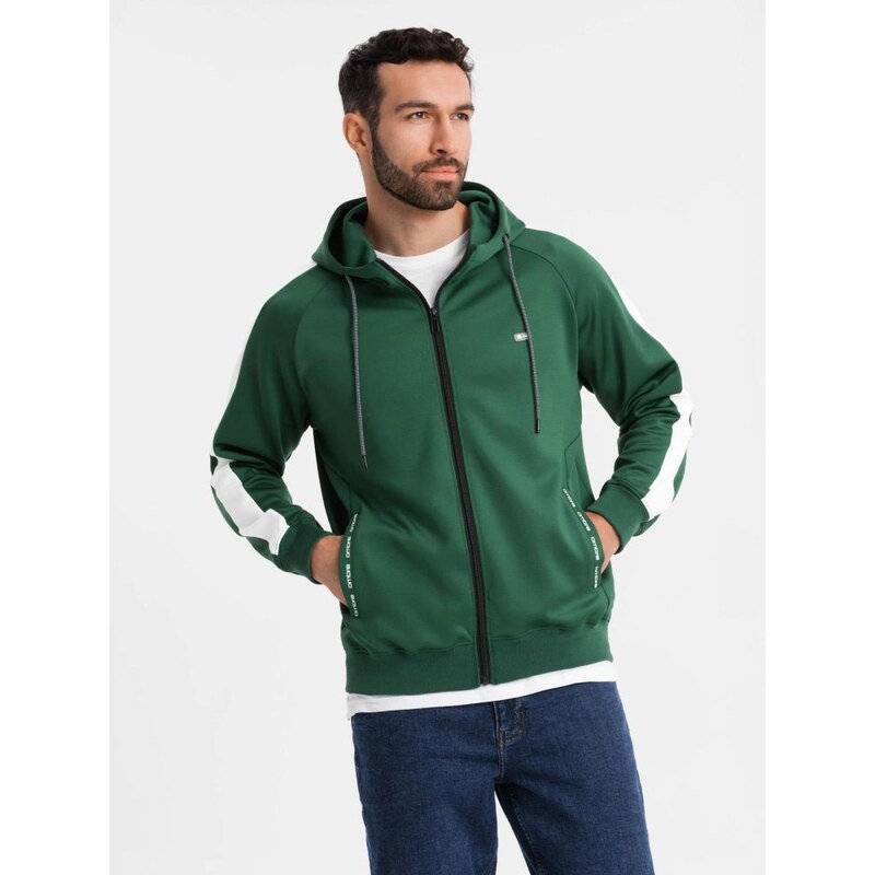 Ombre Clothing Nadčasová zelená mikina s kapucí V7 EM-SSZP-0210