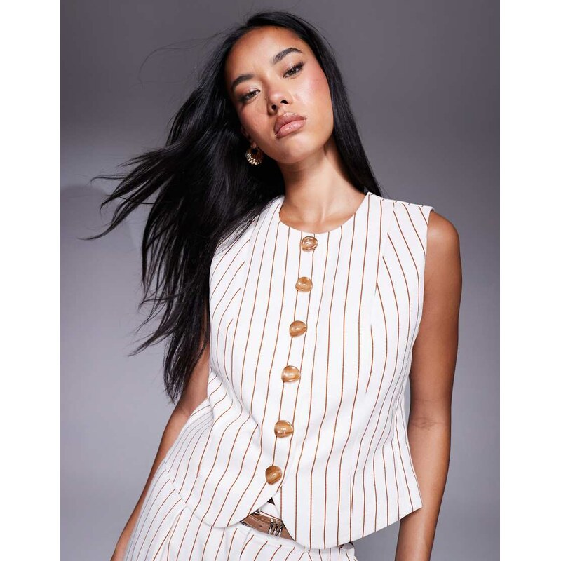 River Island high neck waistcoat co-ord in white stripe 106410129