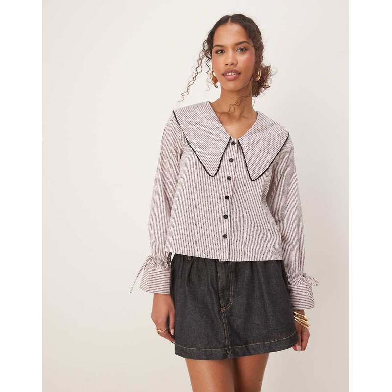 Ghospell Dara shirt with oversized collar in pink stripe print 106276234