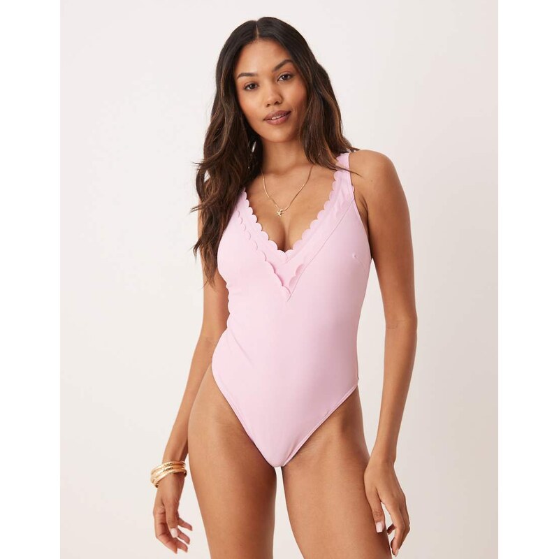 Peek & Beau swimsuit with double scallop detail in baby pink-Blue 115617829