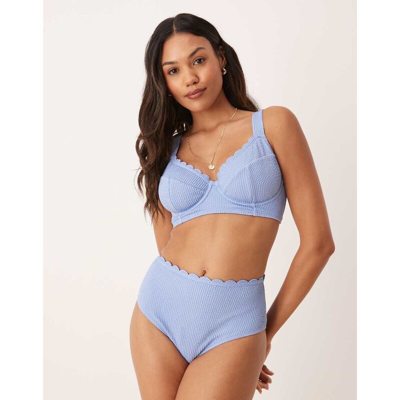 Peek & Beau crinkle high waist bikini bottom with scallop detail