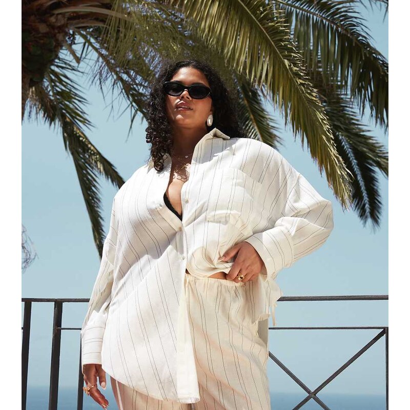 ASOS Curve ASOS DESIGN Curve Belle tie side beach shirt cover up in 115511268
