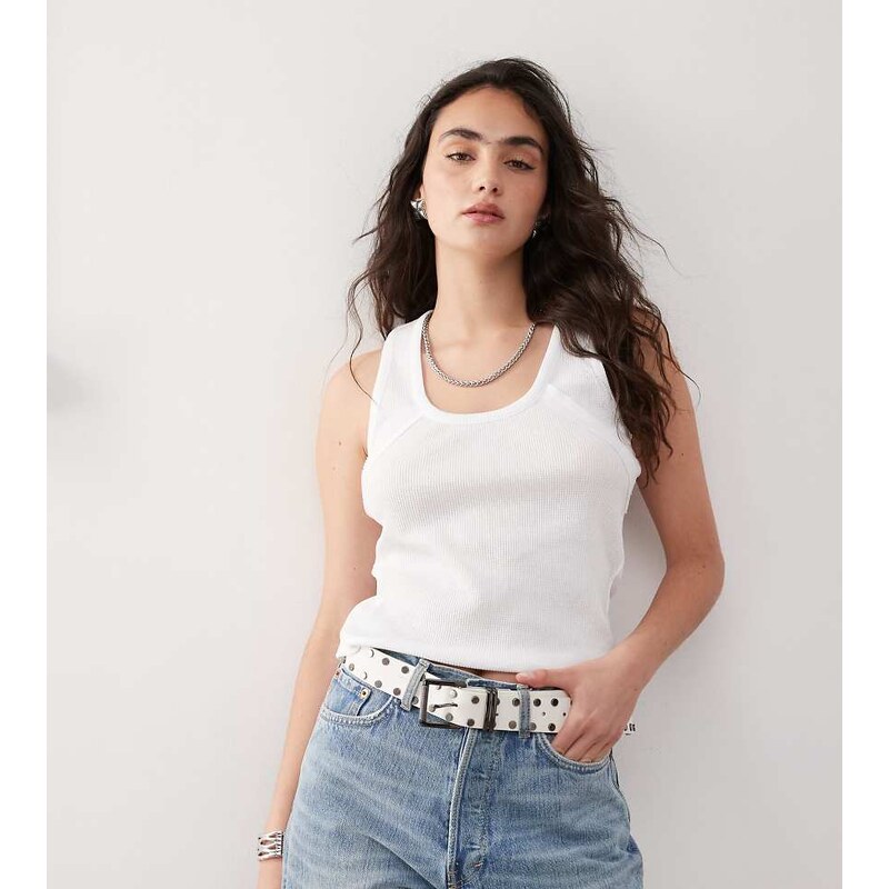 COLLUSION elevated seam detail waffle vest-White