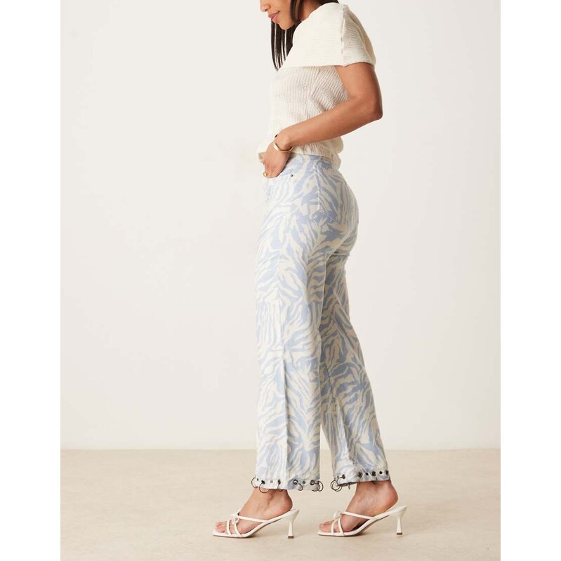 Ghospell trousers with contrast detail in blue zebra print 106259008