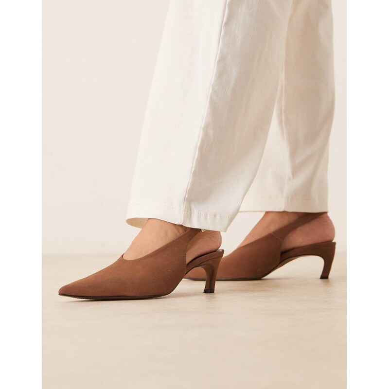 ASOS DESIGN Sculpt premium slingback mid heel shoes in camel