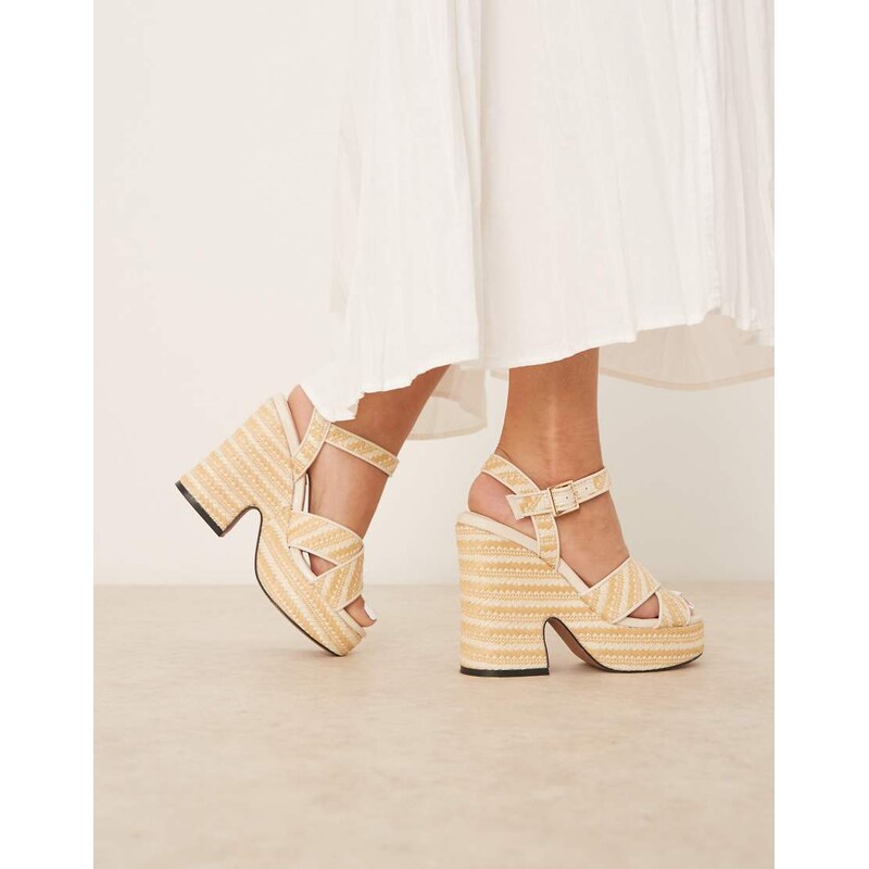 ASOS DESIGN Tiggy cross strap wedges natural-Neutral 110460229