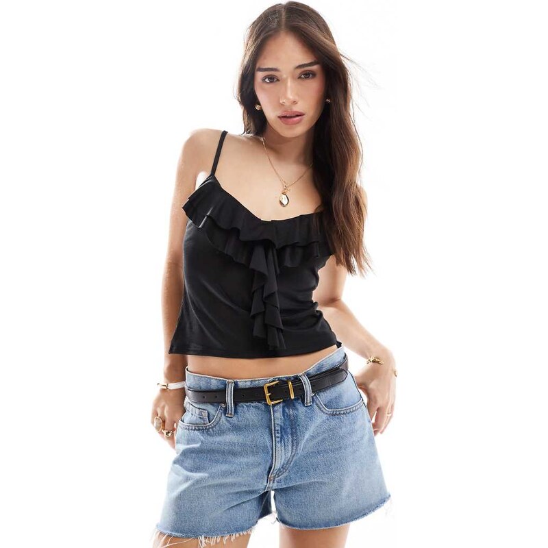 Miss Selfridge ruffle down cami top in black 106266542
