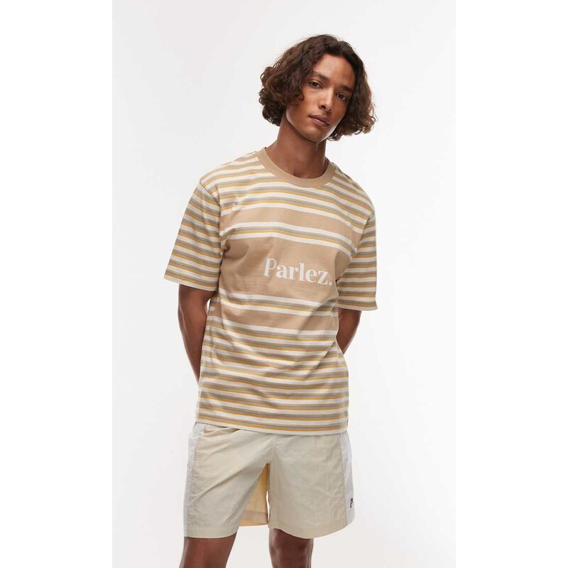 Parlez solar stripe logo detail t-shirt in beige multi
