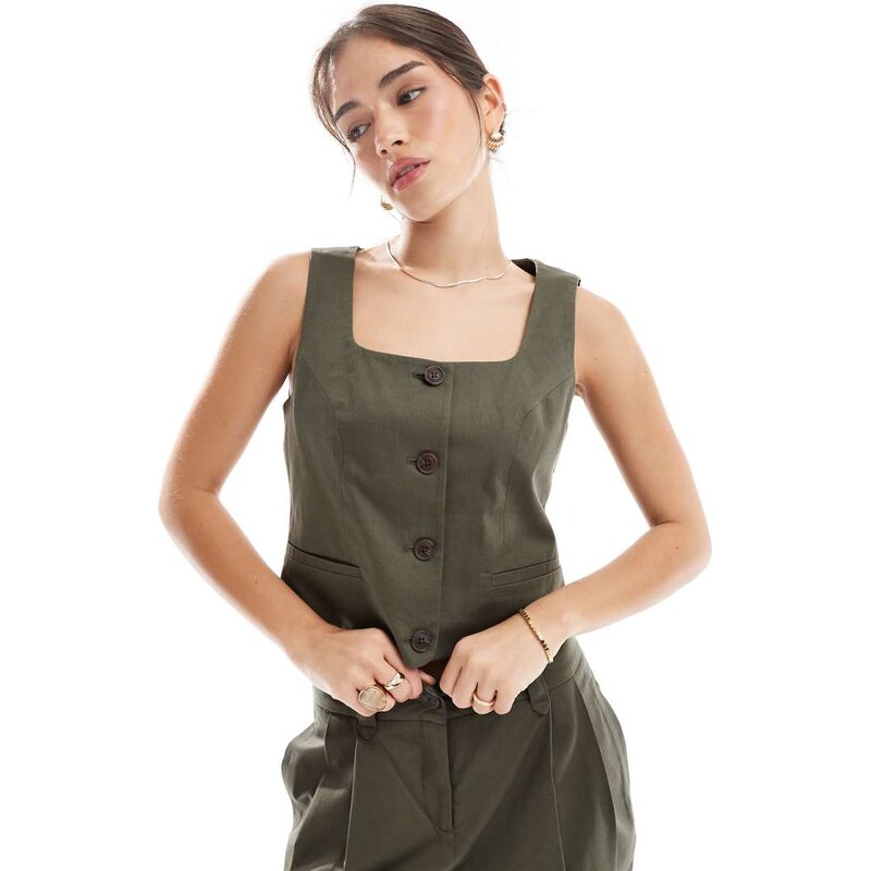 Vero Moda tailored square neck waistcoat co-ord in kalamata green