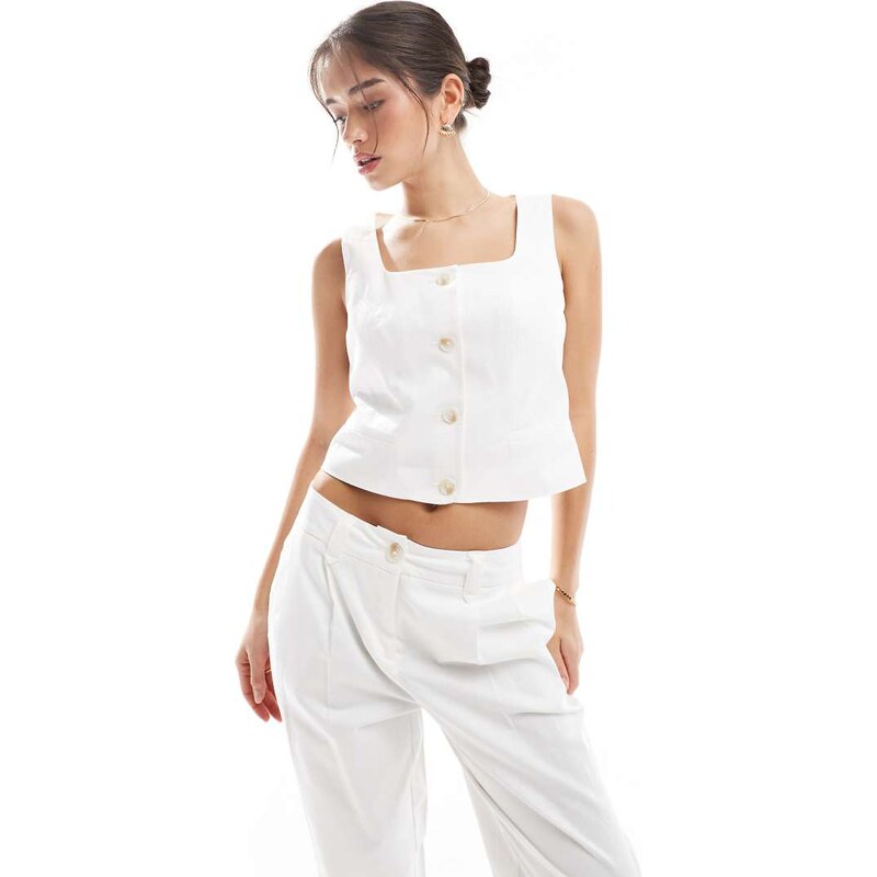 Vero Moda tailored square neck waistcoat co-ord in white