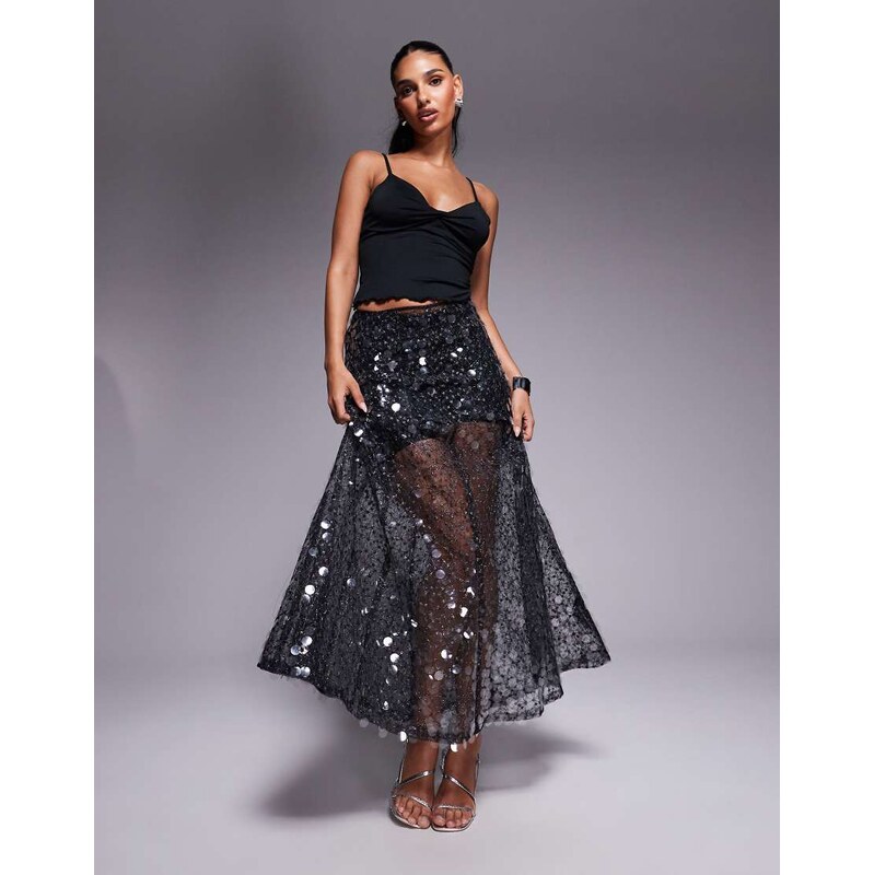 ASOS DESIGN embellished mesh maxi skirt in black 106261493