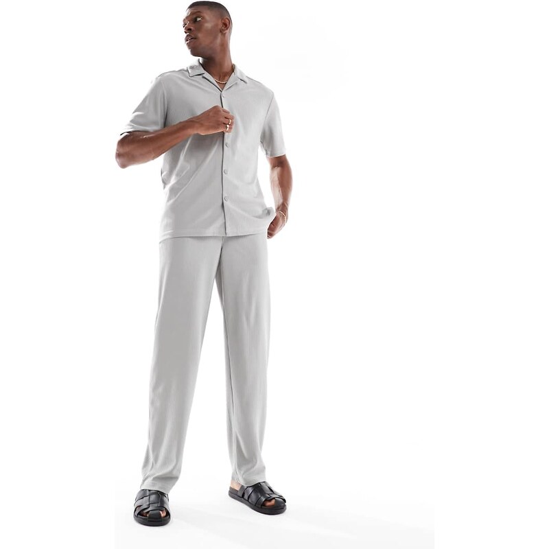 ONLY & SONS plisse loose trousers co-ord in grey