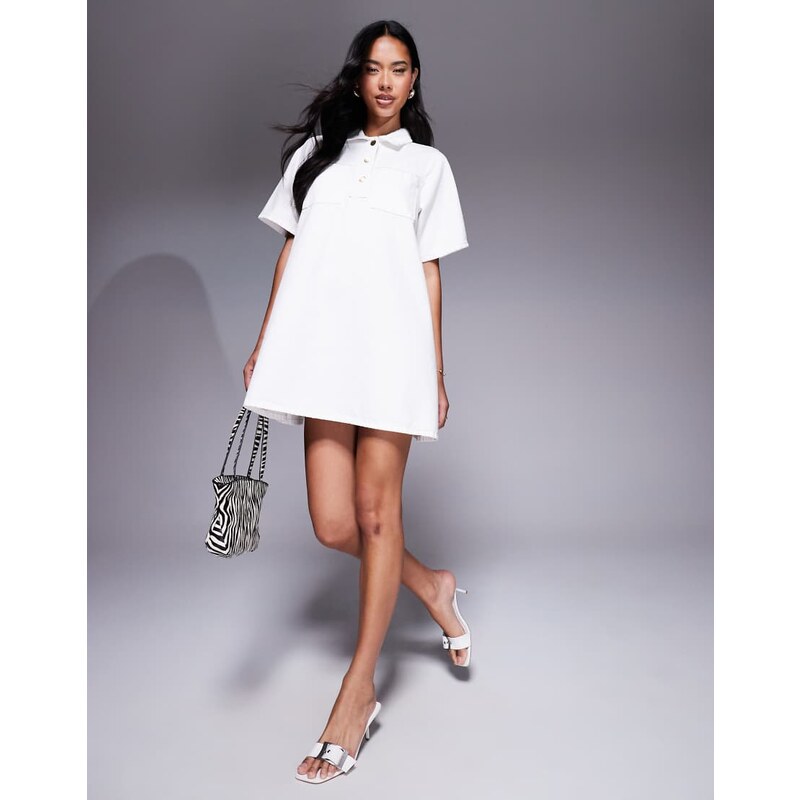 River Island collared denim shirt dress in white 106261223