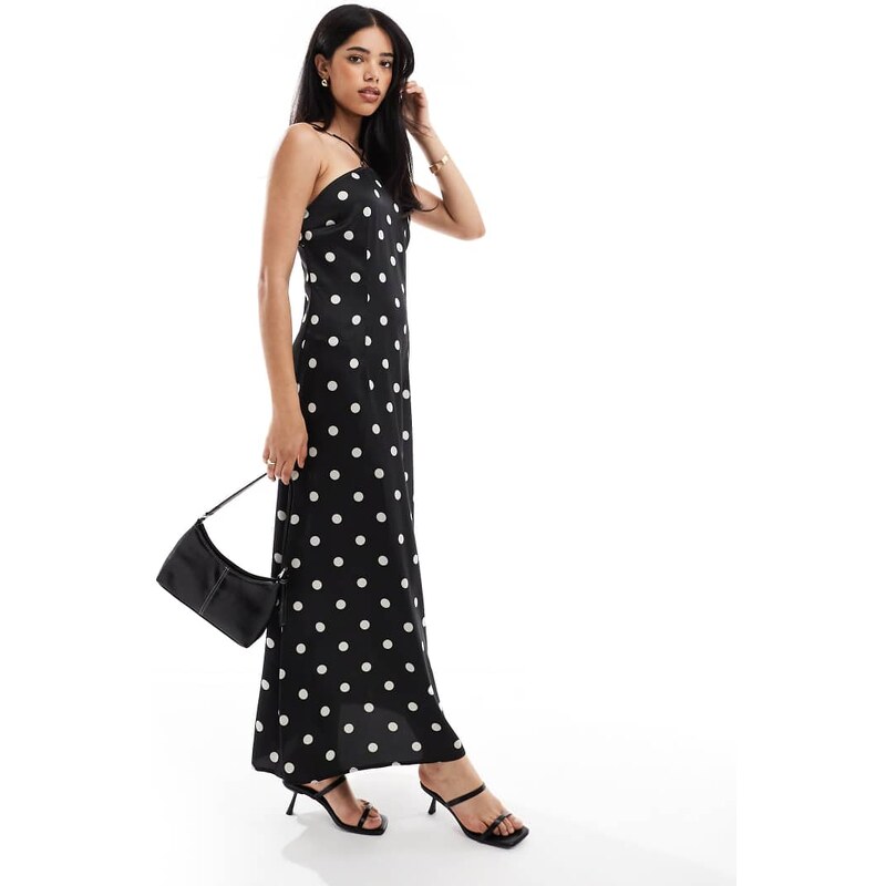 Object halter neck maxi dress in black polka dot 106261237