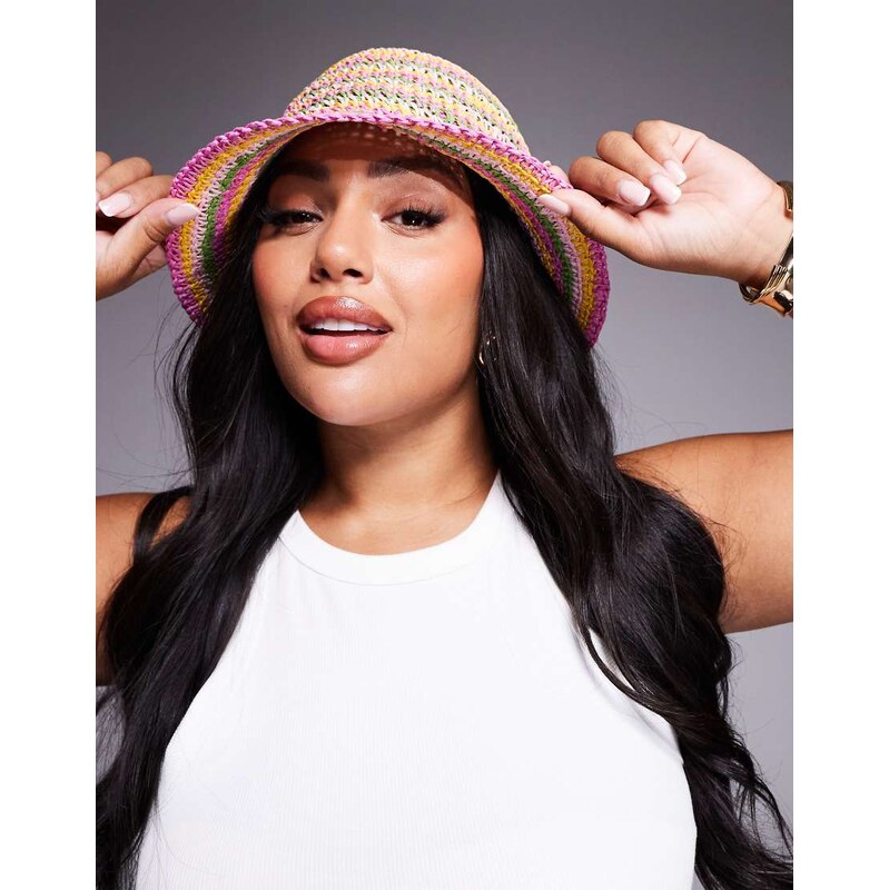 South Beach crochet bucket hat in rainbow stripe-Multi 106410042