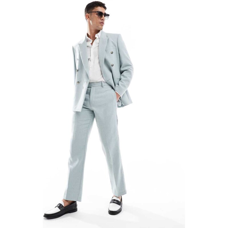 ASOS DESIGN wool blend straight suit trousers in light blue