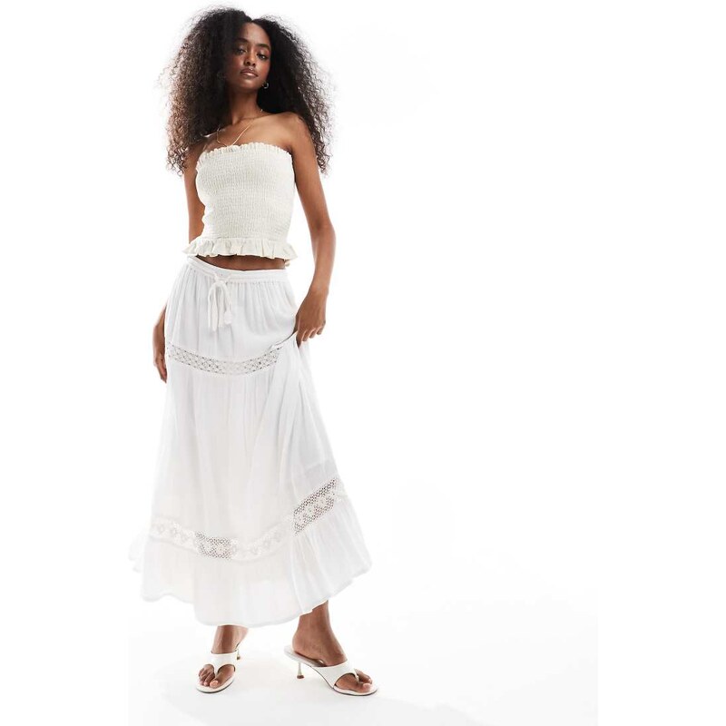 Wednesdays Girl broderie midaxi skirt in white 107700781