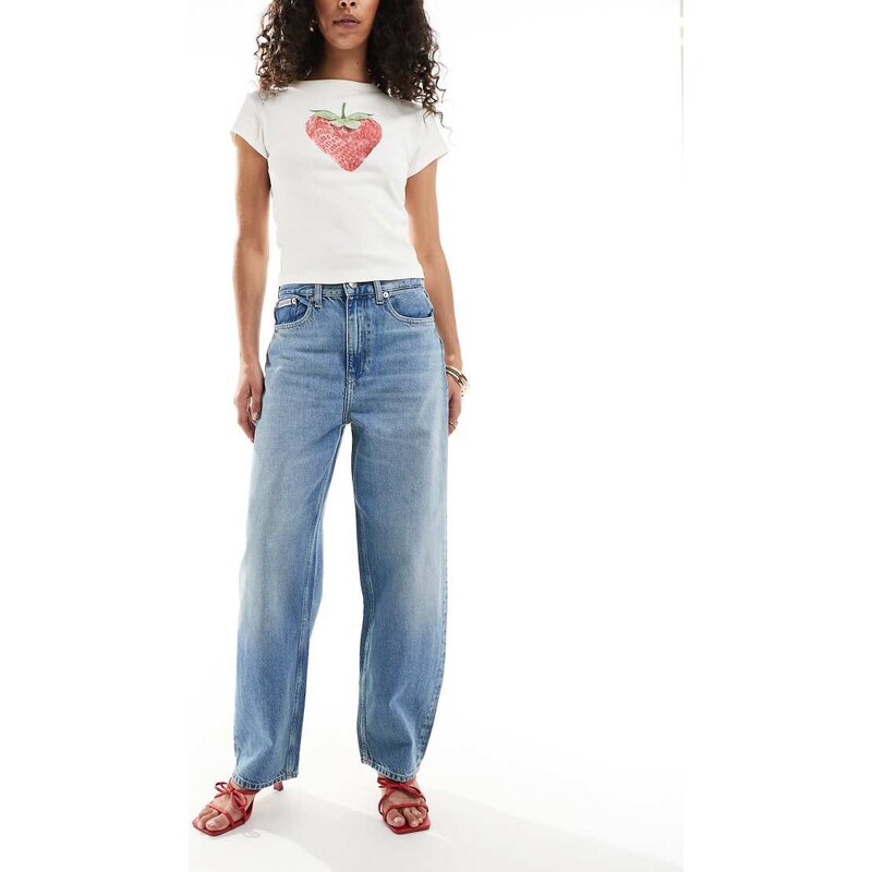 Calvin Klein Jeans barrel jeans in mid blue wash