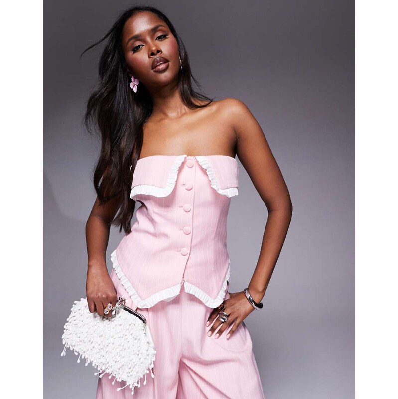 ASOS LUXE co-ord tailored bandeau waistcoat in pink stripe 106266351