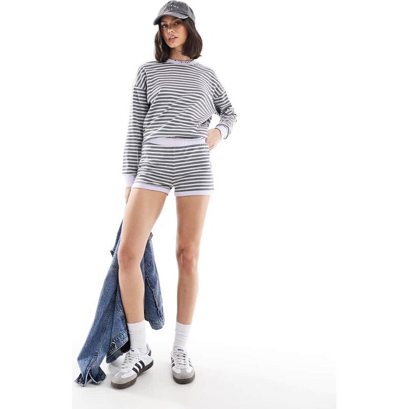 Cotton On striped lounge co-ord boyshort in black and grey