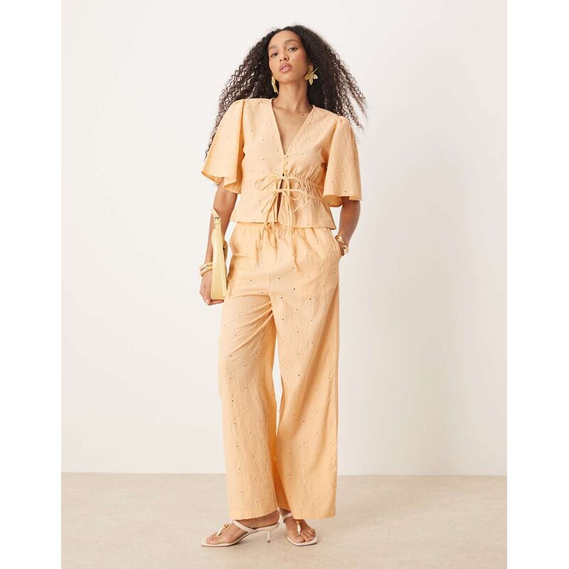 ASOS DESIGN pull on floral embroidery trousers co-ord in apricot 112392495