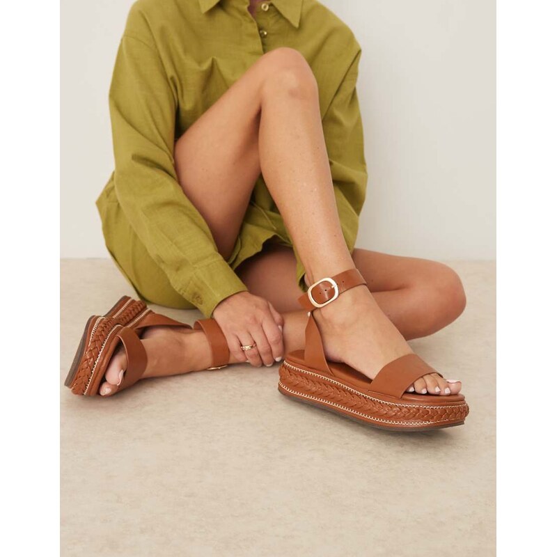 ASOS DESIGN Friday flatform espadrille sandals in tan-Neutral