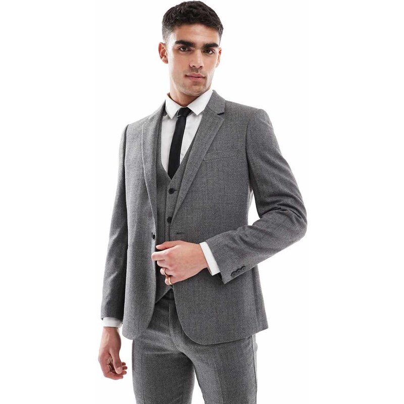 ASOS DESIGN wool look skinny suit jacket in dark grey