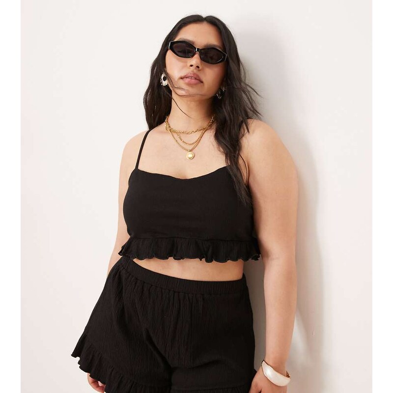 ASOS Curve ASOS DESIGN Curve co-ord crinkle frill hem crop top in 106276081