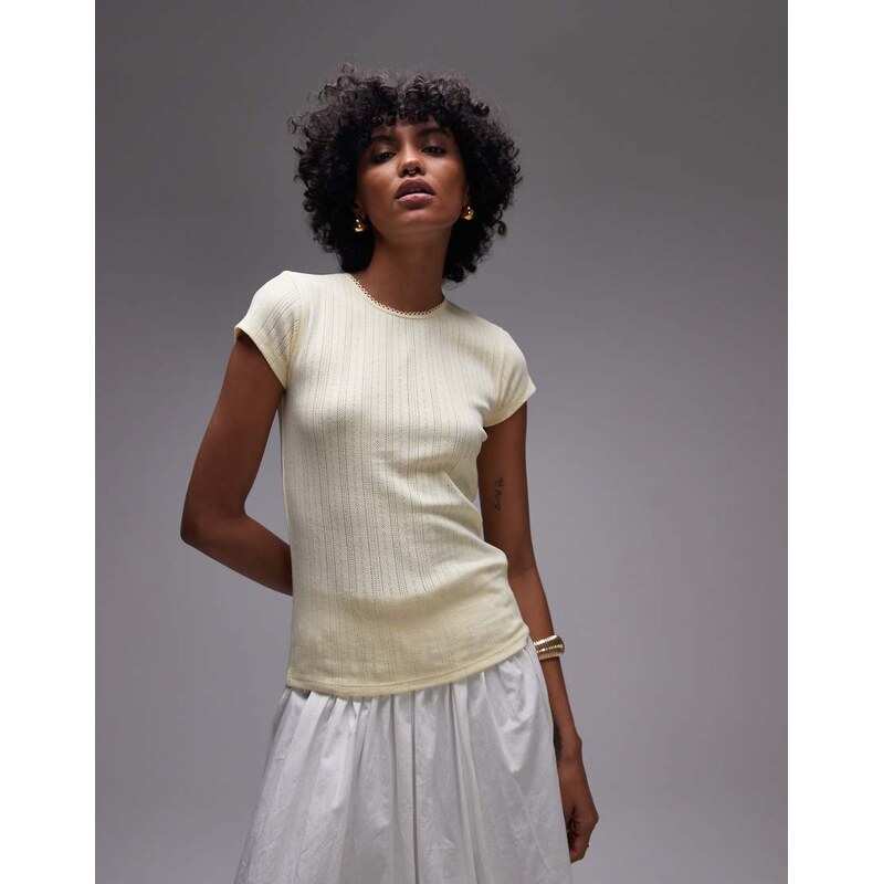 Topshop pointelle tee in buttermilk-Yellow 106552981