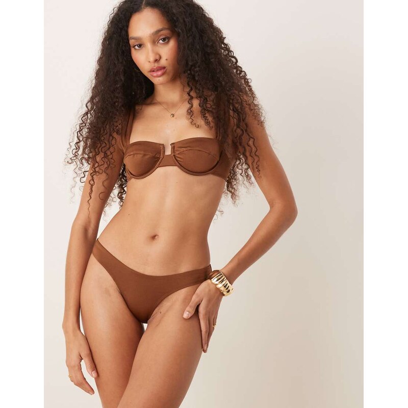 Free Society ruched side bikini bottom in brown 106276118
