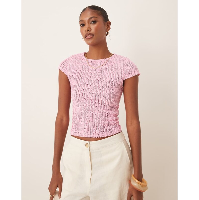 ASOS DESIGN textured ruffle baby tee in baby pink - PINK