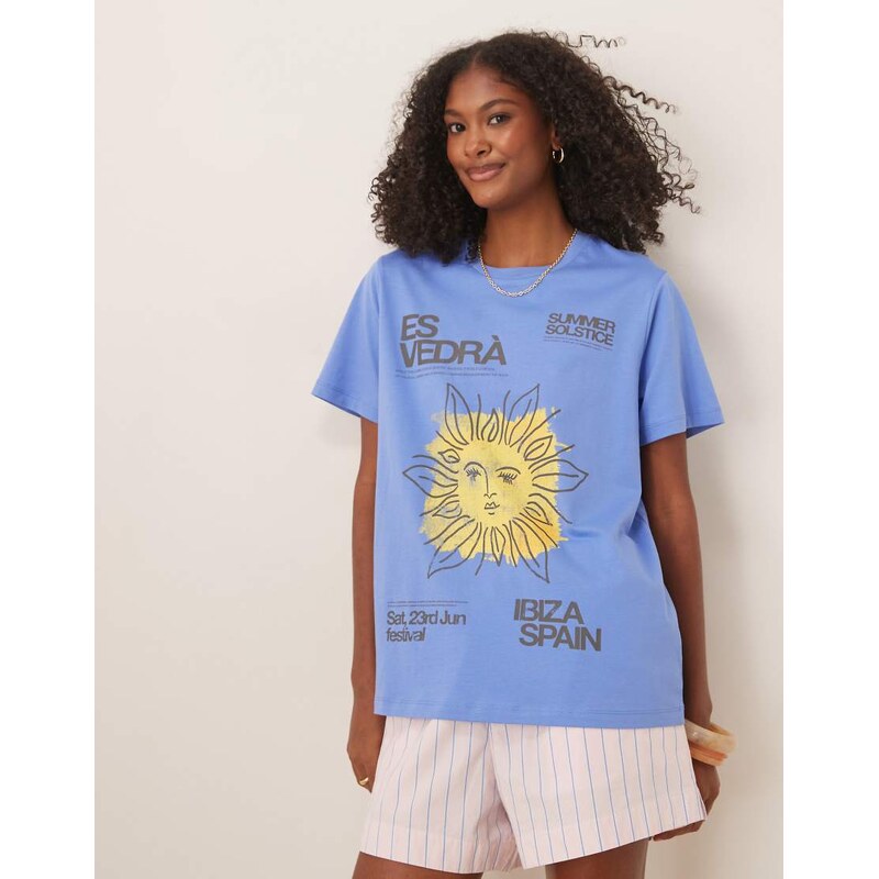 ASOS DESIGN regular fit tee with es vedra sun graphic in blue 106276179