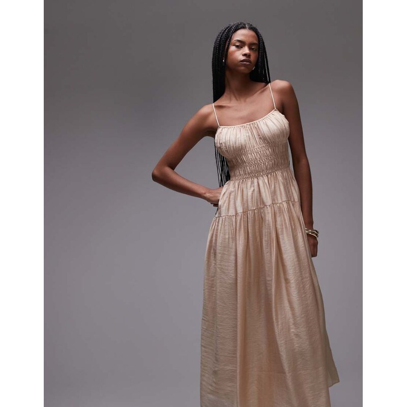 & Other Stories milkmaid midi dress with smocking and spaghetti