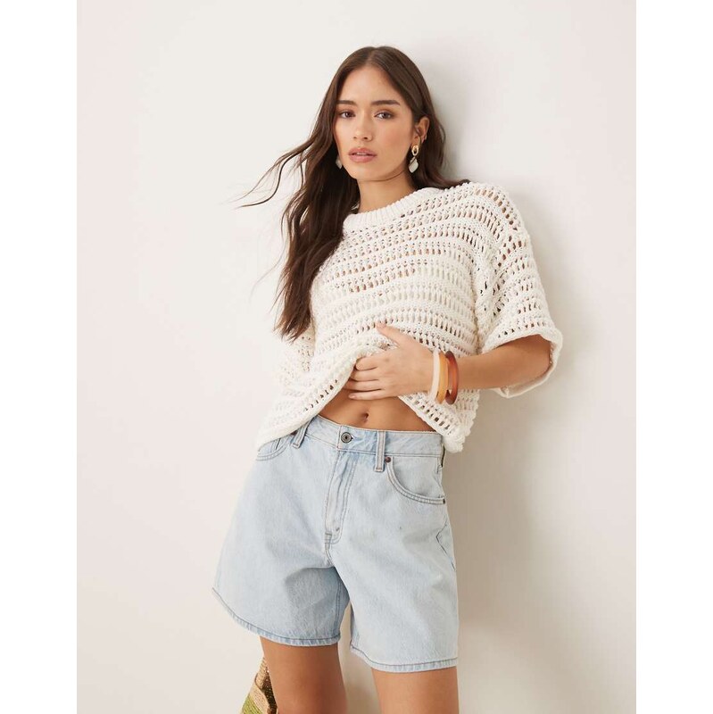 ASOS DESIGN relaxed short sleeve t-shirt in mock crochet stitch in 106276239