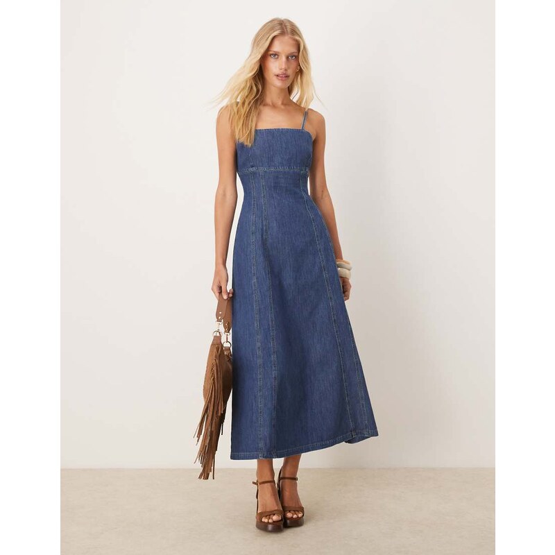 ASOS DESIGN chambray denim maxi dress with cinch waist seams in
