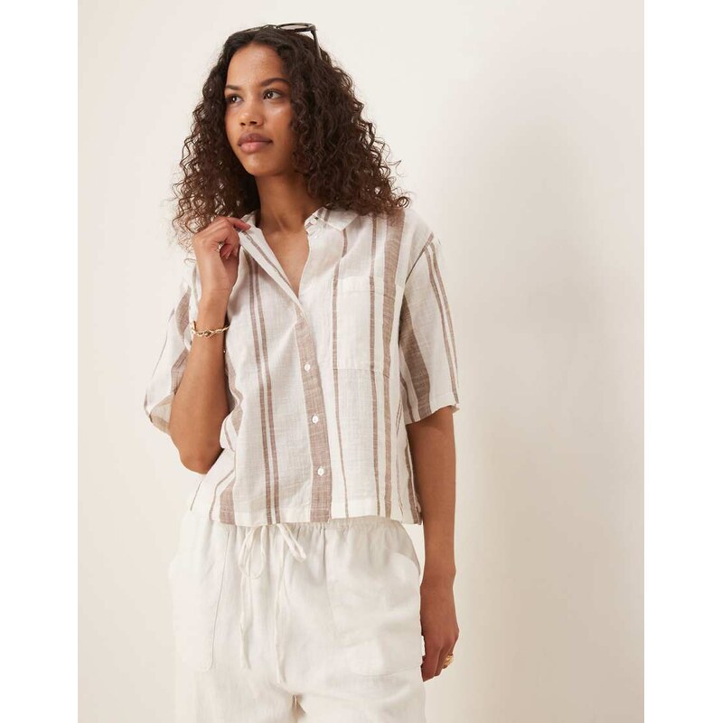 JDY boxy shirt in beige stripes-Neutral