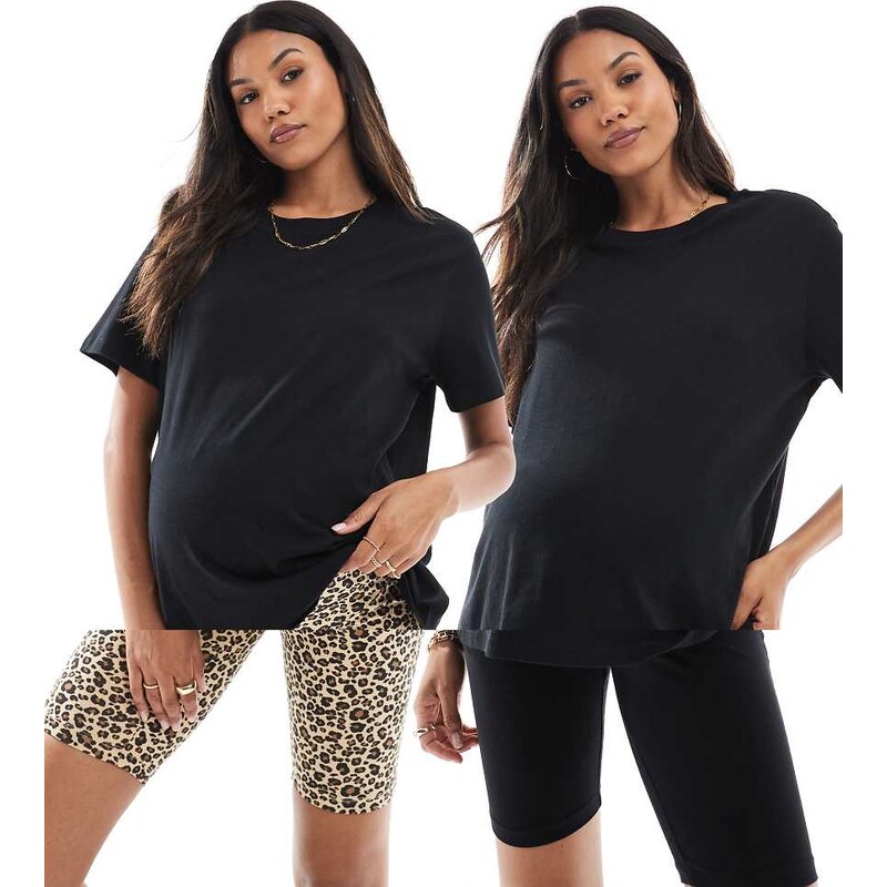 ONLY Maternity 2-pack jersey shorts in black and animal print 106277484