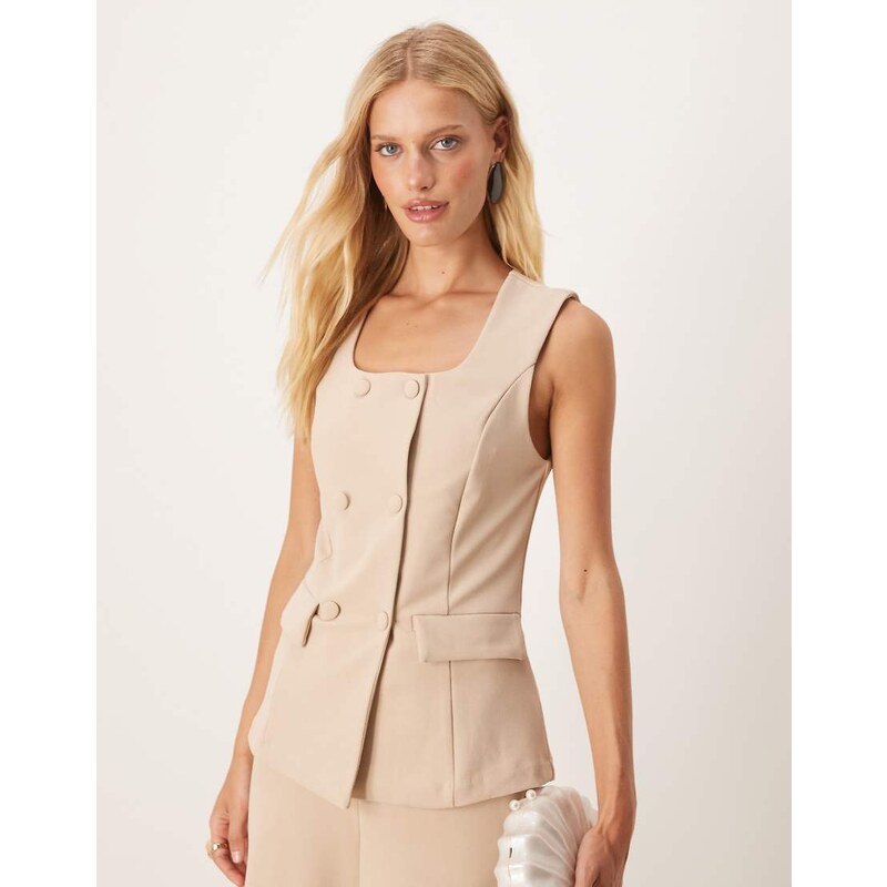Vila double breasted square neck waistcoat co-ord in stone-Neutral 106277524
