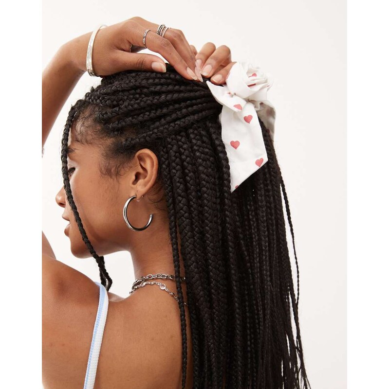 Reclaimed Vintage scrunchie with corsage detail in red heart polka 106277604