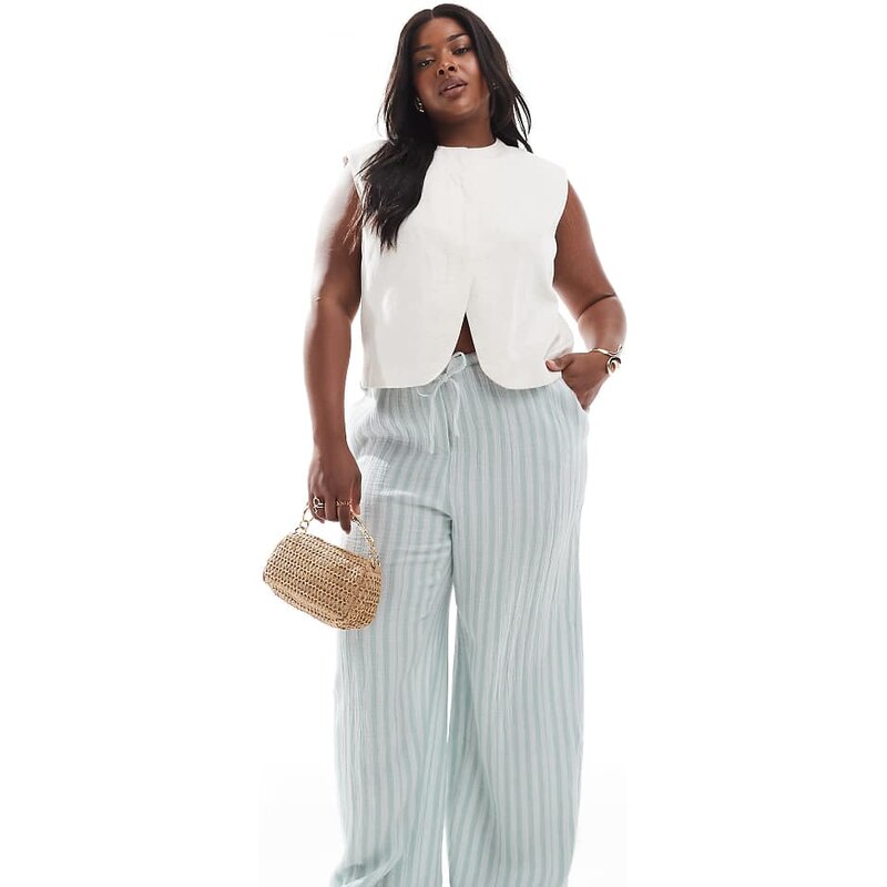 Vero Moda Curve cotton wide leg trousers in green stripe