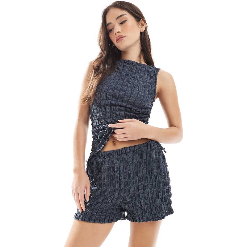 ASOS DESIGN acid wash texture short in blue-Navy