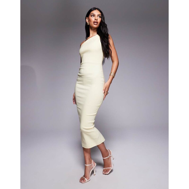 Vesper bengaline one shoulder strap bodycon midaxi dress in lemon 110133039