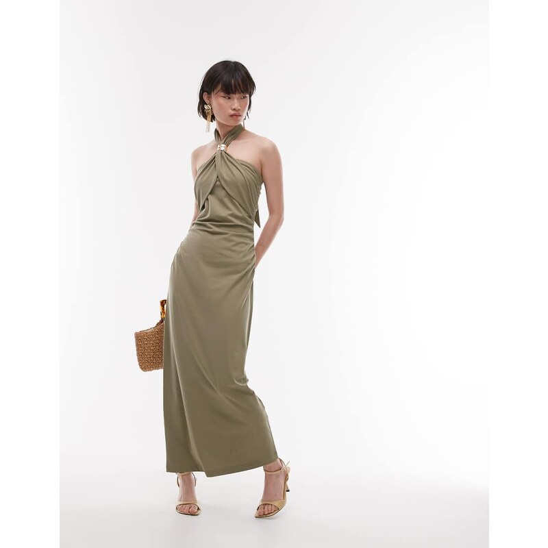 & Other Stories jersey maxi dress with metallic clasp halter neck in 106277714