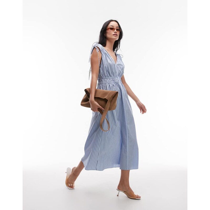 & Other Stories midaxi dress with ruche tie shoulder detail in
