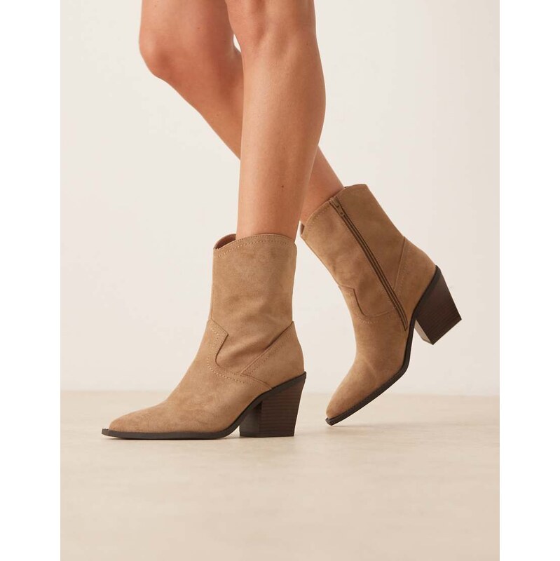 ASOS DESIGN Remedy heeled western boots in taupe suedette-Brown 115512173