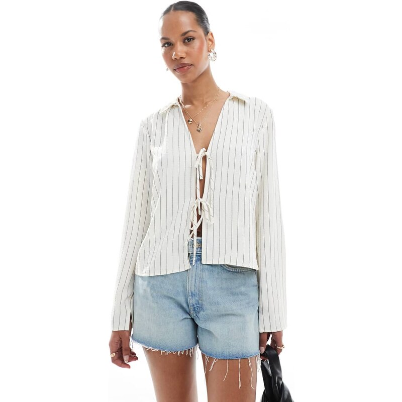 ONLY tie front top in white stripes 106277738