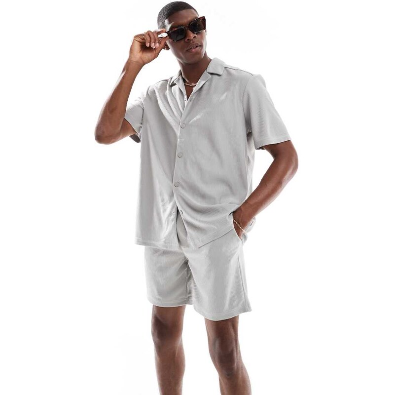 ONLY & SONS plisse shorts co-ord in grey