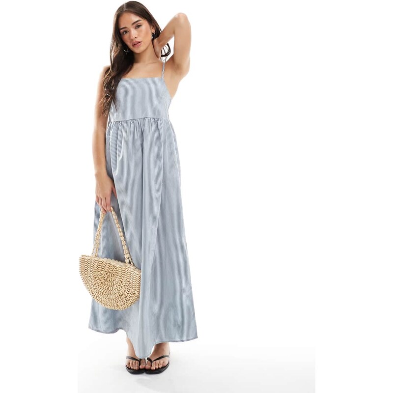 Pieces cami midi dress in light blue stripe 114898770
