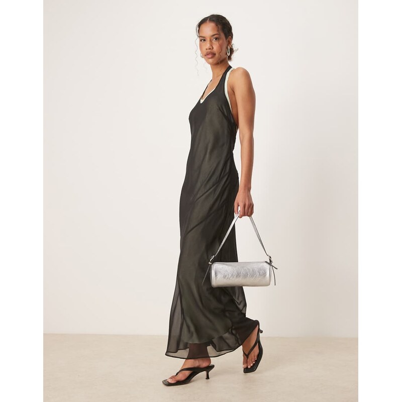 Mango double layered scoop back maxi dress with soft contoured exposed 106277768