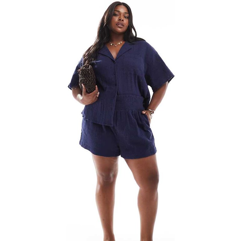 ASOS Curve ASOS DESIGN Curve broderie shirred waist co-ord short in 112790857